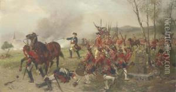 George Ii At The Battle Of 
Dettingen. 'george Dismounted, Drew Hissword And Put Himself At The Head
 Of The Troops Exclaiming: 