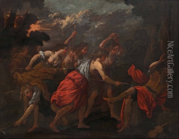 Le Baccanti Sdegnate Uccidono Orfeo Oil Painting - Giovanni Andrea de Ferrari