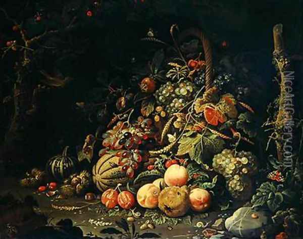 Fruit basket Oil Painting - Abraham Mignon