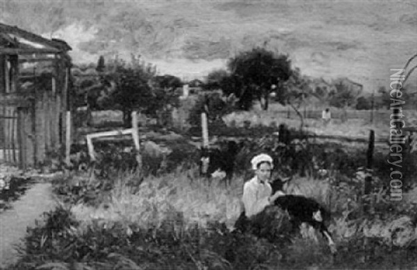 Goatherder In The Field Oil Painting - Paul (Jean Marie) Sain