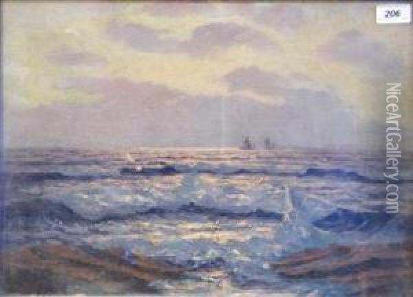 Distant Fishing Boats. Oil Painting - Julius Olsson