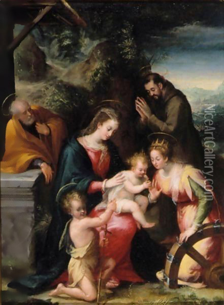 The Mystic Marriage Of Saint Catherine With Saints Francis, Joseph And The Infant Saint John The Baptist Oil Painting - Lavinia Fontana