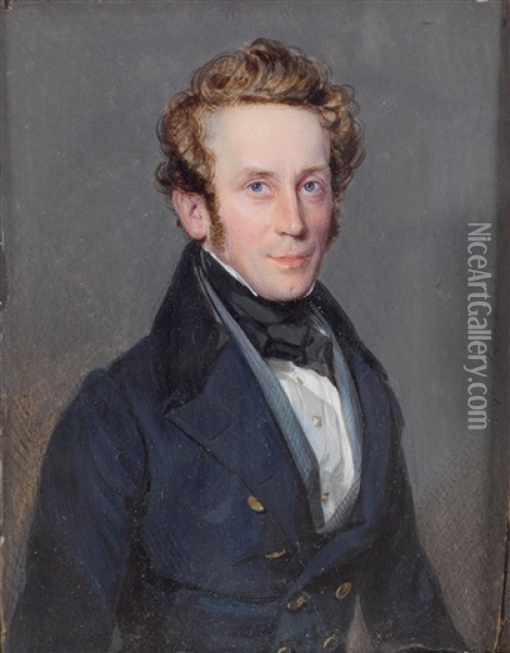 Portrait Of A Gentleman With Blond Hair In A Dark Jacket Against Neutral Background Oil Painting - Karl Von Saar