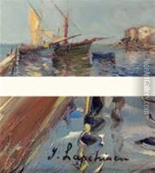 Barque Et Tartares Aux Martigues Oil Painting - Georgi Alexandrovich Lapchine