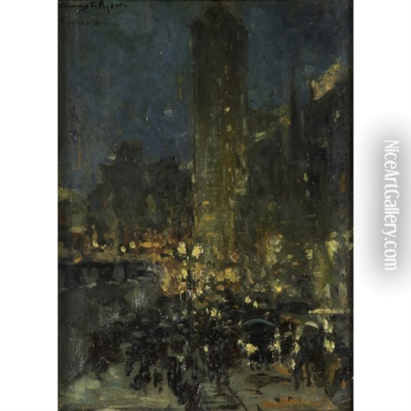 A Night Time City Scene Oil Painting - Chauncey Foster Ryder