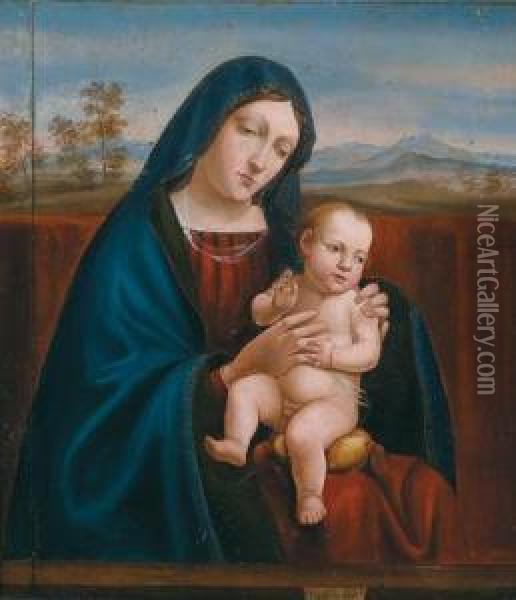 Madonna Con Bambino Con Paesaggio Sullo Sfondo Oil Painting - Giovanni Bellini