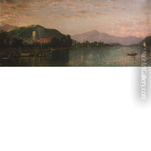 View Of An Italian Lake Oil Painting - Christopher P. Cranch