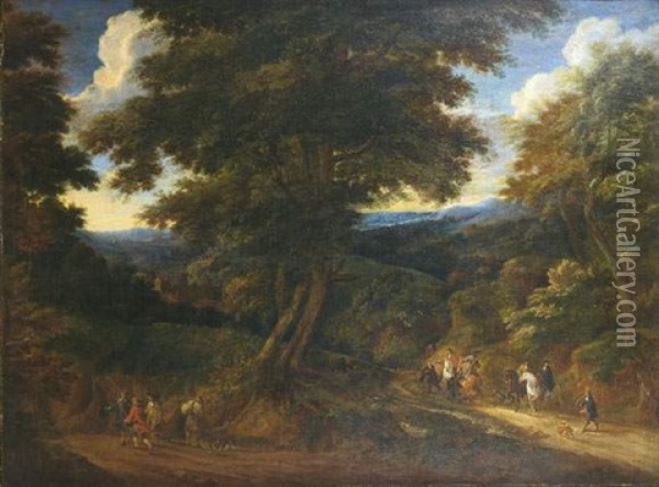 Cavaliers Sur Un Chemin Forestier Oil Painting - Adriaen Frans Boudewyns the Elder