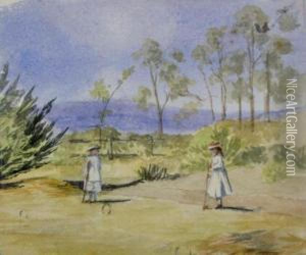 Playing Croquet At The Grange Oil Painting - Emma Minnie Boyd
