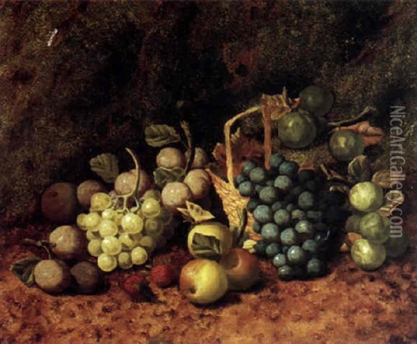 A Still Life With Grapes, Plums, Apples And Strawberries Oil Painting - Henry John Livens