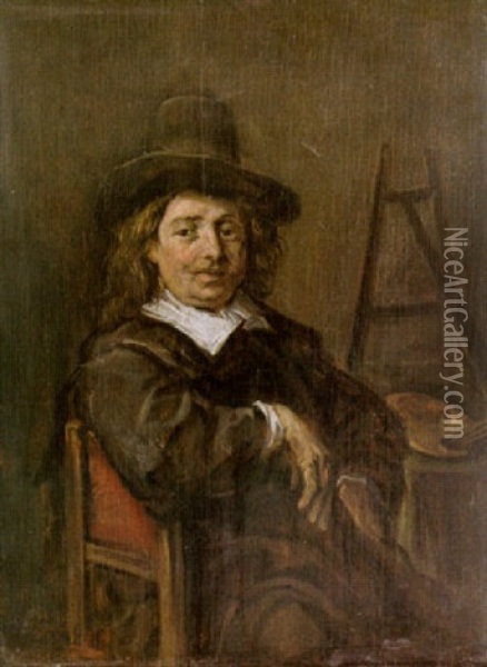 Portrat Eines Malers (david Teniers?), Der Seitlich Eines Tisches Sitzt Oil Painting - Frans Hals