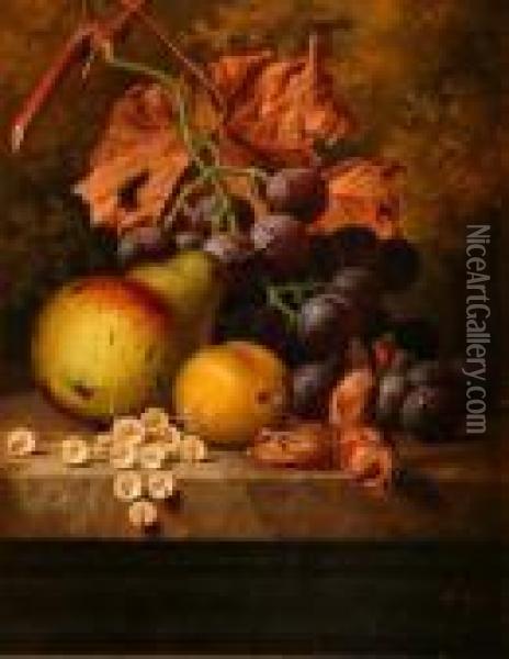 Still Life Study Of Pear, Grapes, White Currants And Other Fruit Oil Painting - Henry George Todd
