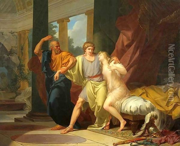 Socrates Dragging Alcibiades from the Embrace of Aspasia Oil Painting - Jean-Baptiste Regnault