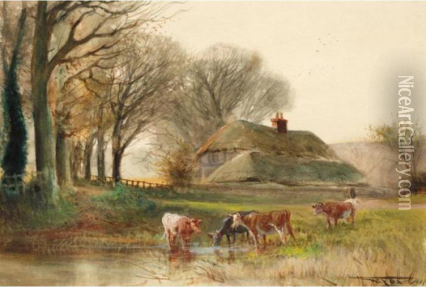 Near Arundel, Sussex; The Ferry On The River Arun Oil Painting - Henry Charles Fox