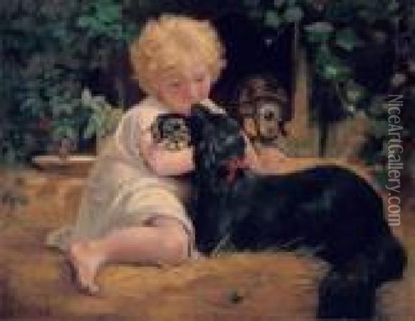 Jeune Enfant Et Ses Chiens Oil Painting - Leon-Jean-Basile Perrault