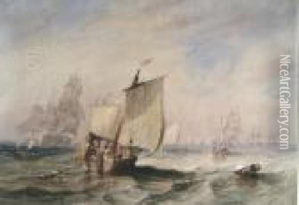 Shipping At Sea Oil Painting - John Wilson Carmichael