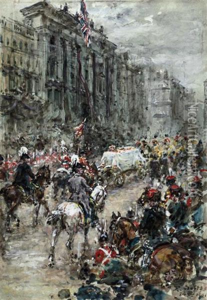 The Funeral Of Queen Victoria Oil Painting - Ernest Crofts