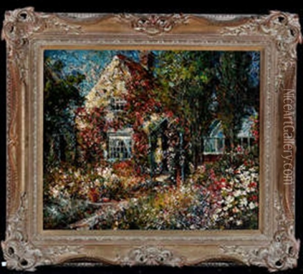 An Impressionistic Summer Garden Oil Painting - John Falconar Slater