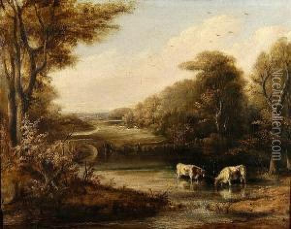 Cattle Watering Oil Painting - William Vivian Tippet