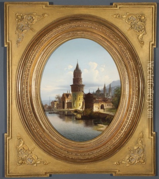 A View Of Andernach, Germany And Probably Budapest -  A Pair Of Paintings Oil Painting - Johann Wilhelm Jankowski