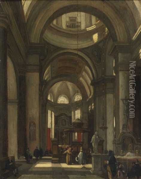 Interior Of A Catholic Church Oil Painting - Emanuel de Witte