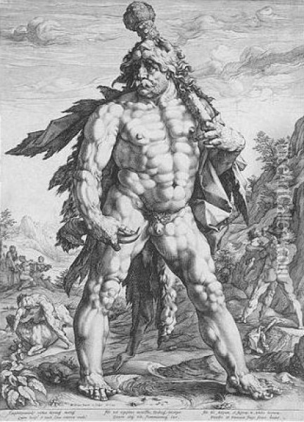 The Great Hercules (holl.143; Strauss 283) Oil Painting - Hendrick Goltzius