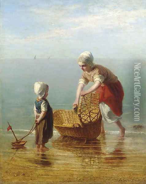 Mother and Child by the Sea Oil Painting - Jozef Israels