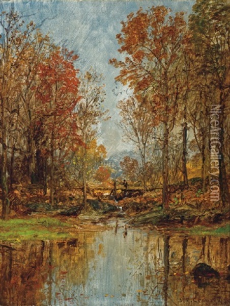 Autumn Landscape With Bridge Oil Painting - Jasper Francis Cropsey