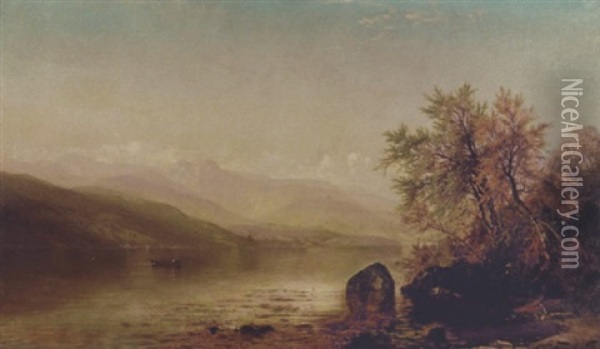 Rowboat On The Lake Oil Painting - Arthur Parton