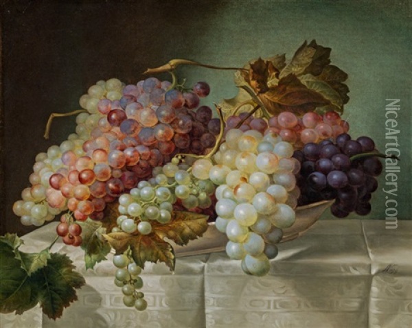 Still Life With Grapes And A China Plate Oil Painting - Joseph Nigg
