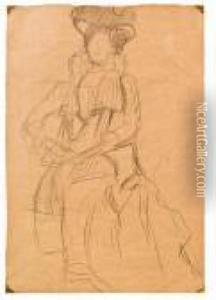 Bildnis Marie Henneberg - Im Lehnstuhl Sitzend Nach Links Mit Hut Oil Painting - Gustav Klimt