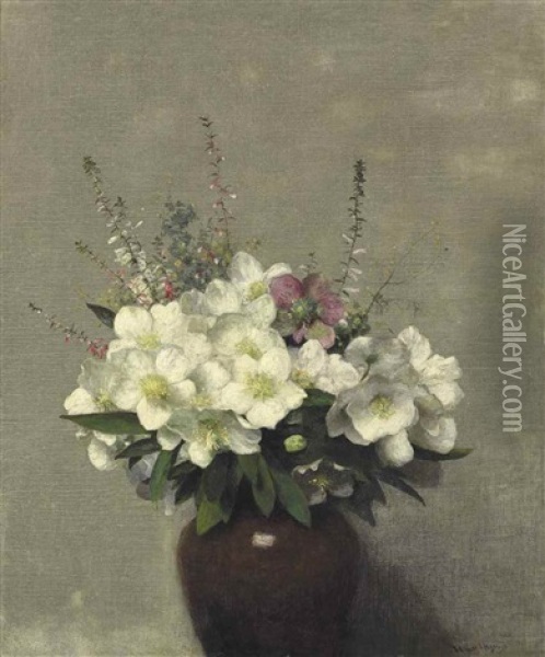Christmas Roses And Other Flowers In A Vase Oil Painting - Willem Rathjens