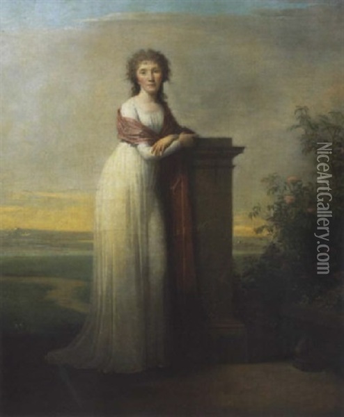 Portrait De Femme A La Colonne Oil Painting - Charles Paul Landon