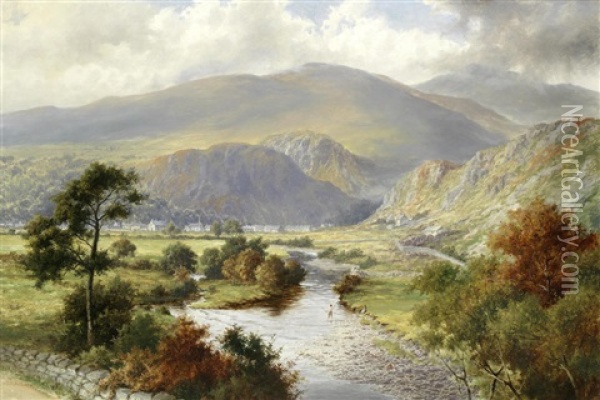 Beddgelert From The Road To Aberglaslyn Oil Painting - William Henry Mander