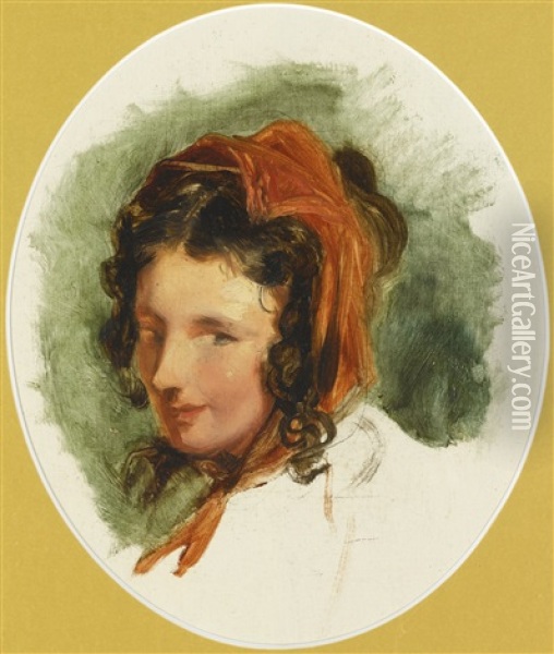 Head Study Of A Girl, Possibly Lady Louisa Russell (1812-1905) Oil Painting - Sir Edwin Henry Landseer