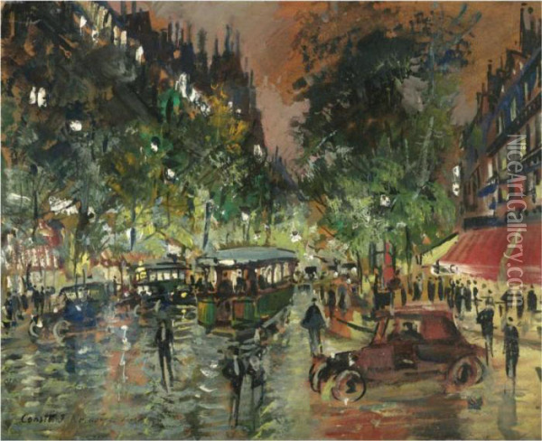 Parisian Boulevard By Night Oil Painting - Konstantin Alexeievitch Korovin