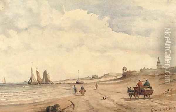 On the beach at Scheveningen Oil Painting - Edward Henry Bearne