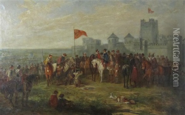 Charles I Rasing His Standard At Nottingham Castle, August 22nd 1643 Oil Painting - Reuben Bussey