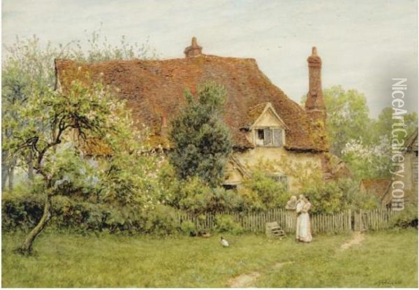 The Old Farm At Pinner Oil Painting - Helen Mary Elizabeth Allingham