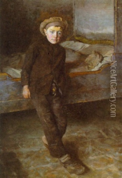 Portraet Af Dreng Siddende Pa En Seng Oil Painting - Johann Christopher Schlichtkrull