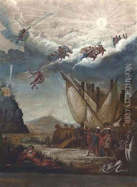 The Gods celebrating a great warriors arrival Oil Painting - Italian School