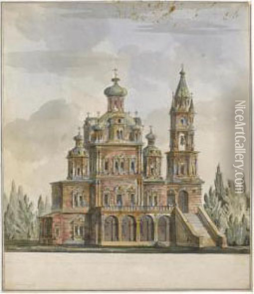 Project For The Church Of The Dormition On The Pokrovka,moscow Oil Painting - Giacomo Quarenghi