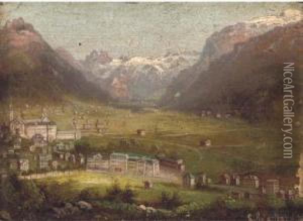 The Valley Of Lauterbrunner, Switzerland Oil Painting - Hubert Sattler