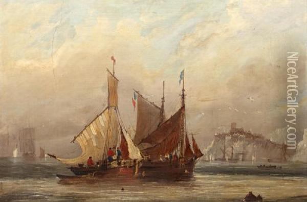 Fishing Vessels On A Calm Sea Oil Painting - Frederick Calvert