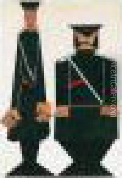 Costume Design For Two Policemen In The Death Of Tarelkin Oil Painting - Alexandra Alexandrov Exter