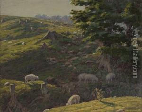 Landscape With Grazing Sheep Oil Painting - Andrew Thomas Schwartz
