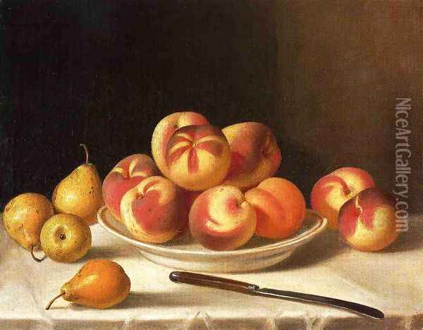 Still Life with Peaches and Pears Oil Painting - John Defett Francis
