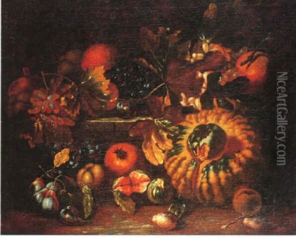 Nature Morte Aux Raisins, Coloquinte Et Figues Oil Painting - Paolo Paoletti