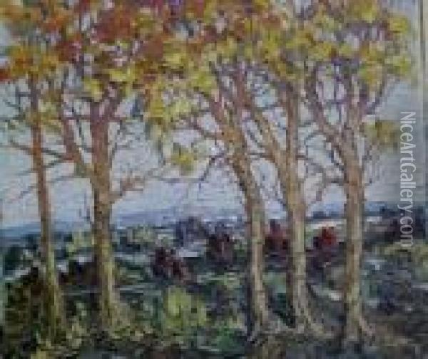 Trees In Autumn Oil Painting - Leonid Gechtoff