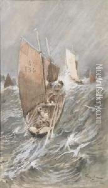 Barques Et Pecheurs A Douarnenez Oil Painting - Georges Bertin, Dit Scott De Plagnolles